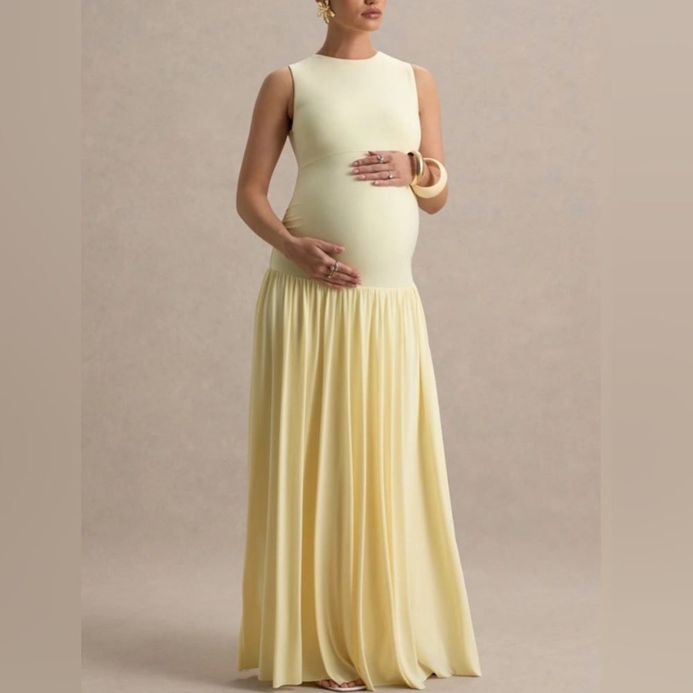 Club L London Soft Yellow Sleeveless Maternity Maxi Dress